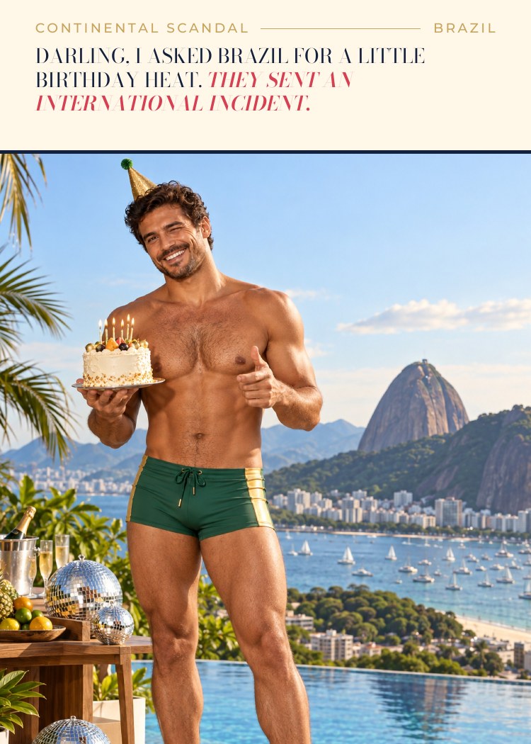 Brazil birthday card: Darling, I asked Brazil for a little birthday heat. They sent an international incident.