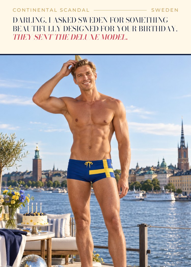 Sweden birthday card: Darling, I asked Sweden for something beautifully designed for your birthday. They sent the deluxe model.